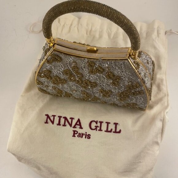 NINA GILL Paris Vintage Luxury hand embroidered evening handbag; snap enclosure. - Picture 5 of 5